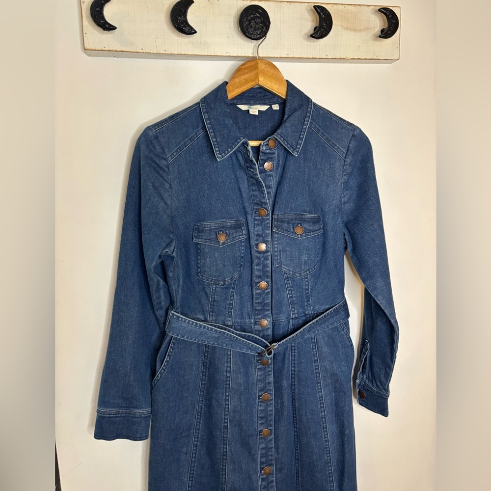 Boden Blue Denim Long Sleeve Belted  Dress - Picture 8 of 11